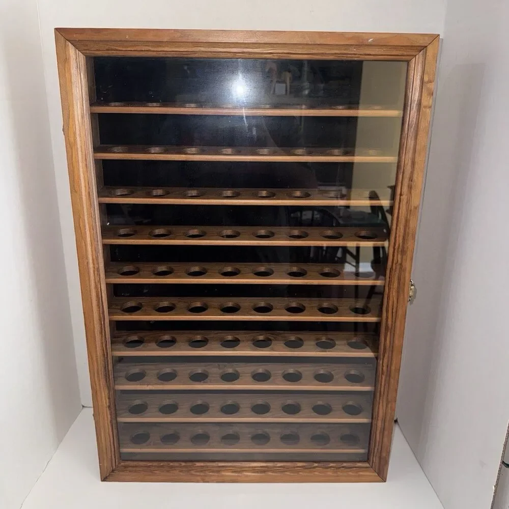 Vintage Tannery Lane Walnut 80 Golf Ball Display Case Glass Door Key